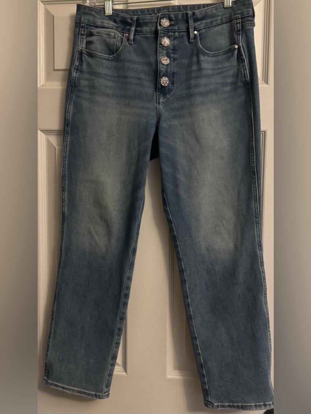 White house Black Market Sculpt Straight Leg Jeans with Rhinestones
